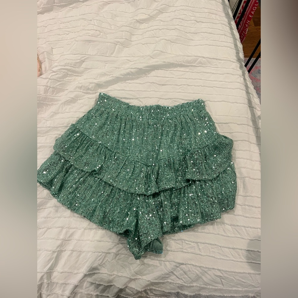 Green Sequin Mini Skirt